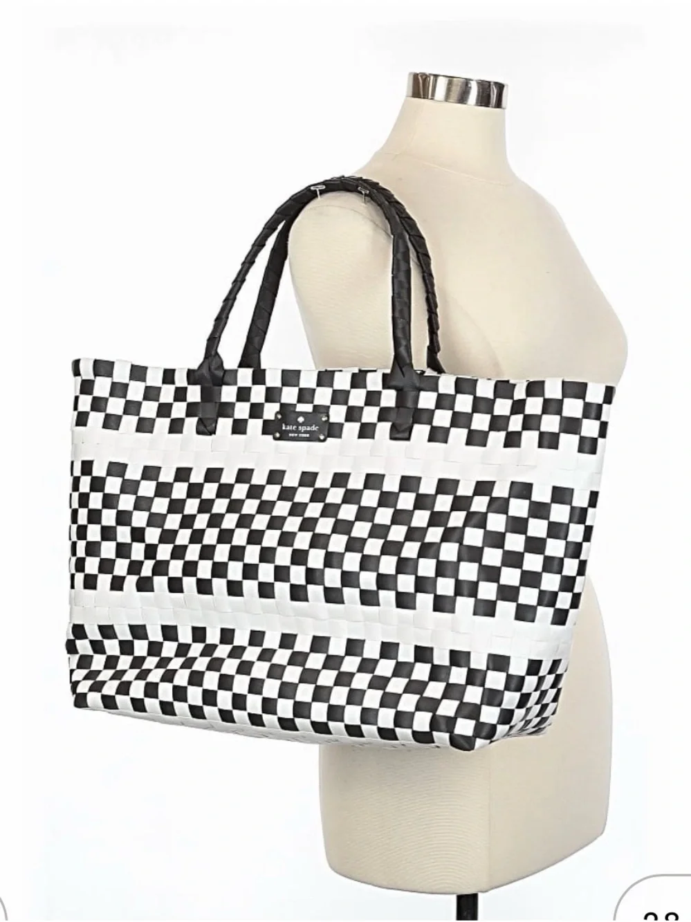 Kate Spade New York White Black Woven large tote bag